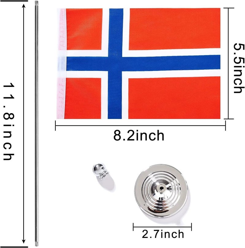 WXTWK 2 Pack Norway Flag Norwegian Desk Flag Small Mini Norwegian Table Flags With Stand Base,Home Office Festival Events Celebration Decorations - Image 2